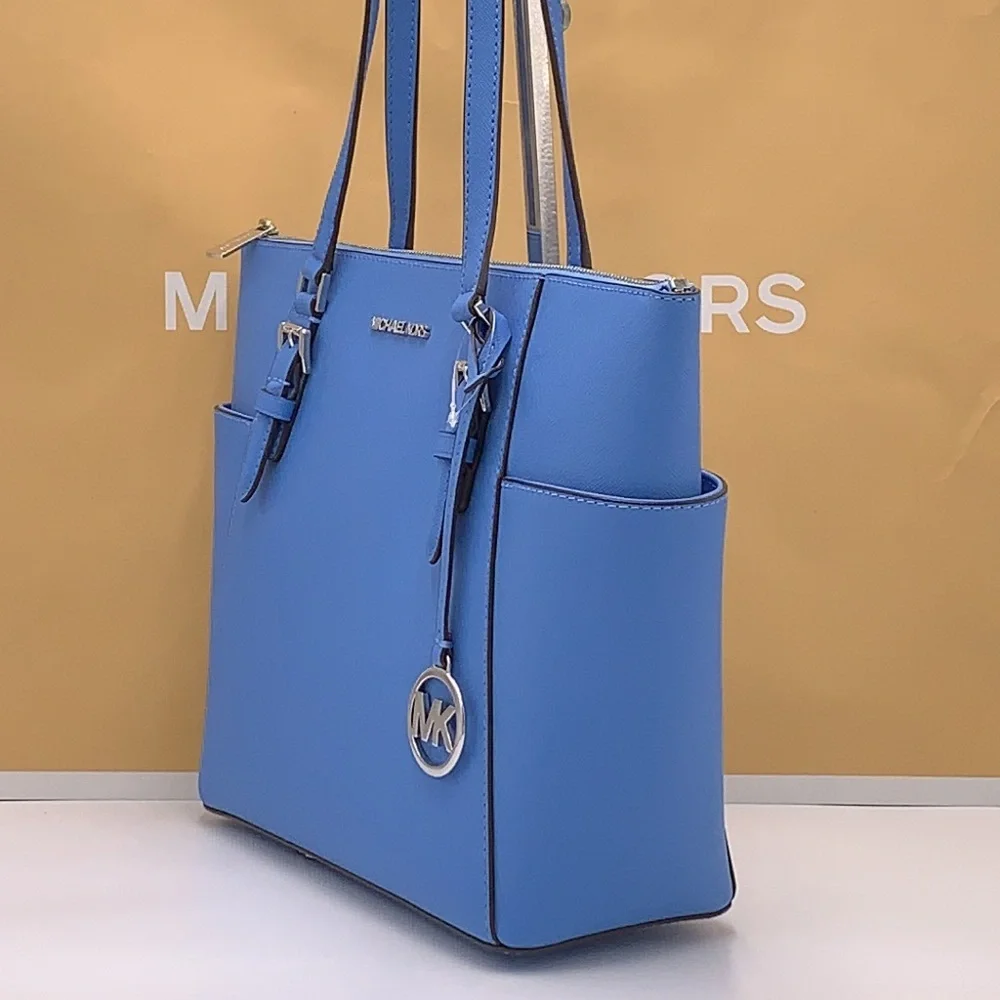 MICHAEL KORS Jet Set Large Crossgrain Leather Top-Zip Charlotte Tote Bag NWT